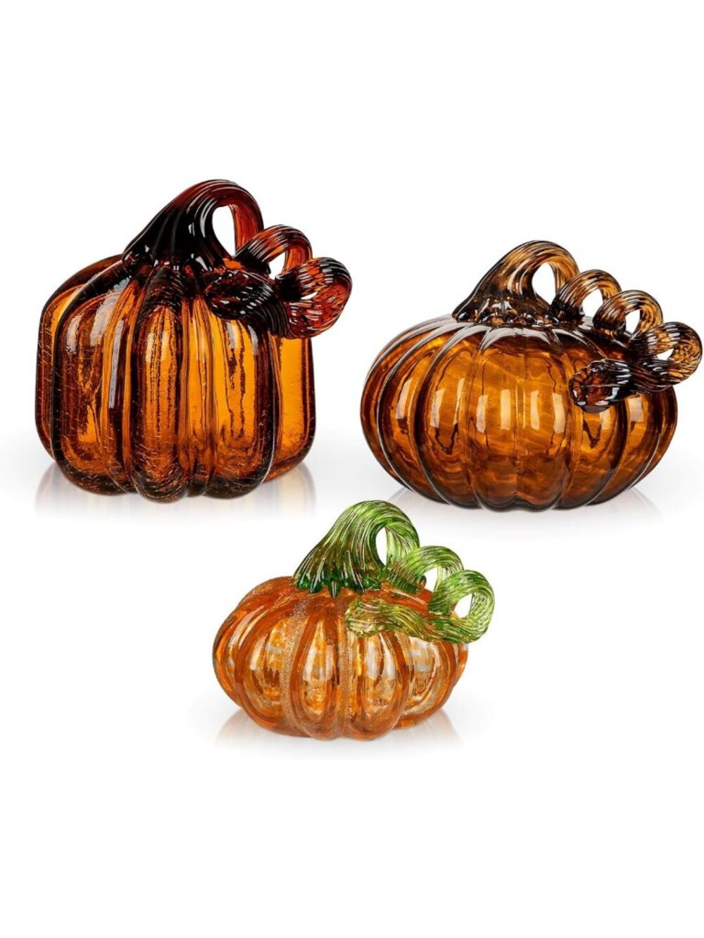 Handblown Glass Pumpkin Decor Set – 3 PCS for Autumn, Halloween & Thanksgiving